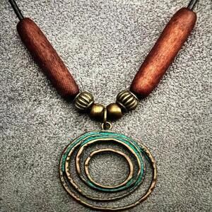 Bohemian Spiral Pendant Necklace with Wooden Beads, Gift Box